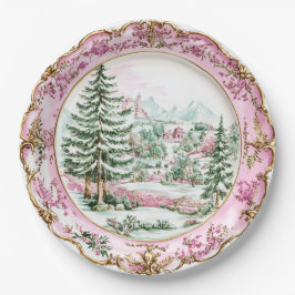 Elegantes Pink-Rokokoh-Tischgedeck für Feiertage Pappteller