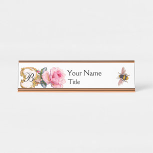 ELEGANTES PINK ROSE, HONEY BIEY REEKEEPER MONOGRAM SCHREIBTISCHNAMENSPLAKETTE
