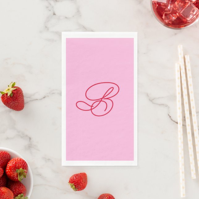 Elegantes Pink & Rot Monogramm Schrift Name  Serviette (Beispiel)