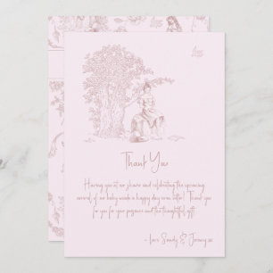 Elegantes Pink Toile Jouy Baby Shower Book Request Dankeskarte