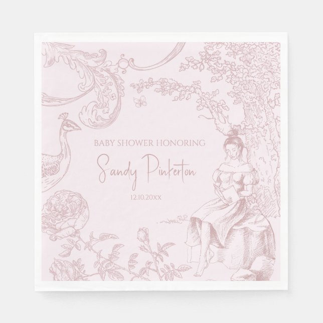 Elegantes Pink Toile Jouy Baby Shower Book Request Serviette (Vorderseite)