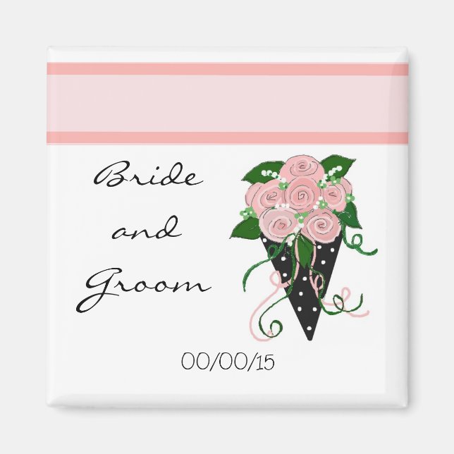 Elegantes Pink und Black Wedding Bouquet Magnet (Vorne)