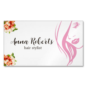 Elegantes Pink und Blumen Friseur Make-up Magnetische Visitenkarte