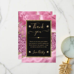 Elegantes Pink und Gold Glitter Achat Sweet 16 Dankeskarte