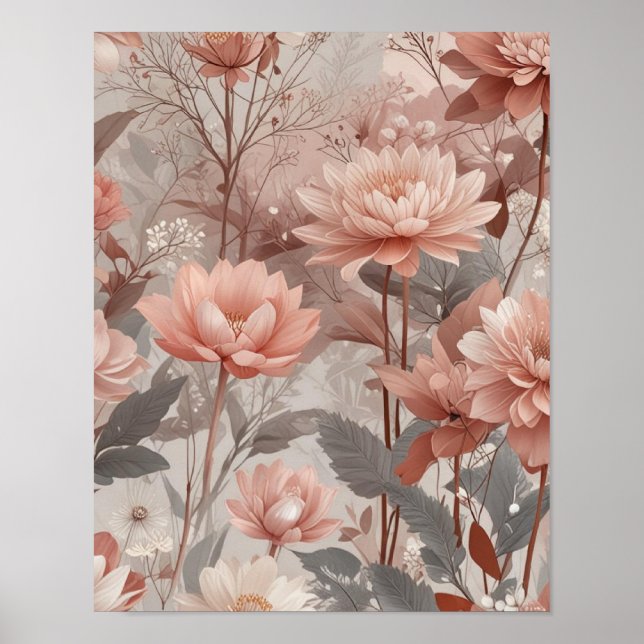 Elegantes Pink und Nutmeg Floral Ai Art Poster (Vorne)