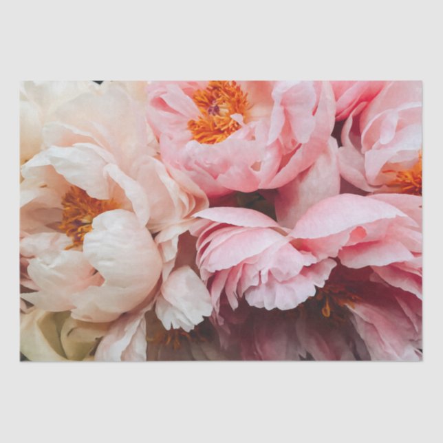 Elegantes Pink- und Peach-Peonies-Gewebe Seidenpapier (Vorderseite)