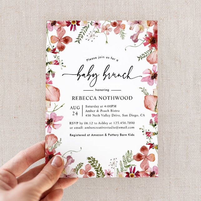 Elegantes Pink Watercolor Floral Baby Brunch Einladung (Von Creator hochgeladen)