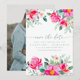 Elegantes pinkfarbenes Foto Hochzeit der Flora Save The Date