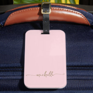 Elegantes Pinkgold-Kalligrafie-Schriftzug-Monogram Gepäckanhänger