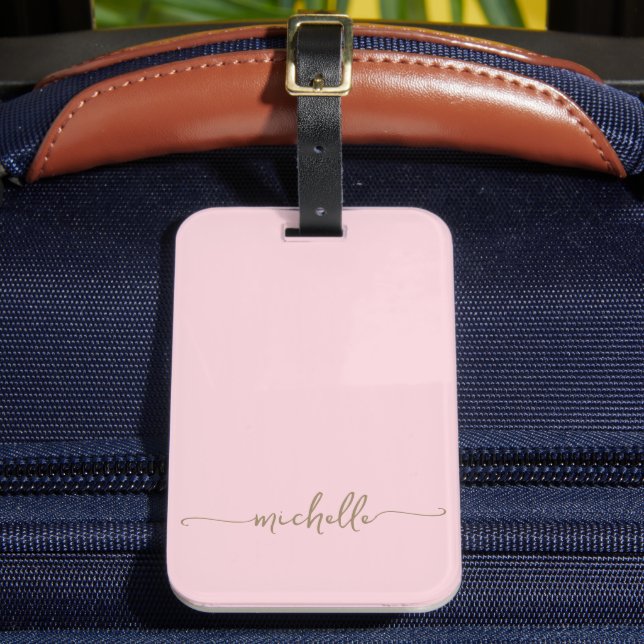 Elegantes Pinkgold-Kalligrafie-Schriftzug-Monogram Gepäckanhänger (Vorderseite Insitu 2)