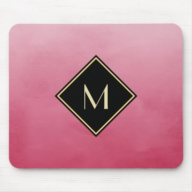 Elegantes Pinsel mit einfachem Goldmonogramm Mousepad (Vorne)