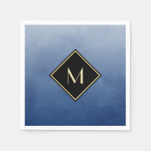 Elegantes Pinselblau mit einfachem Goldmonogramm