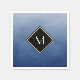 Elegantes Pinselblau mit einfachem Goldmonogramm Serviette