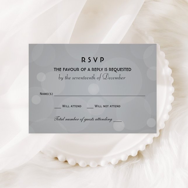 Elegantes Platin und Schwarze Hochzeit RSVP Karte (Von Creator hochgeladen)