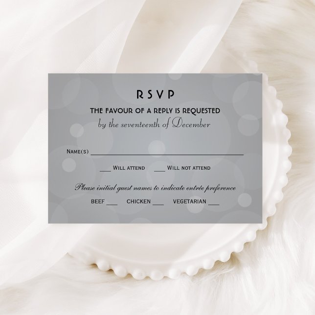 Elegantes Platin und Schwarze Hochzeit RSVP Karte (Von Creator hochgeladen)