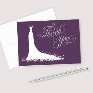 Elegantes Plum Silver Wedding Gown Brautparty Dankeskarte