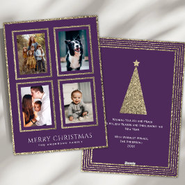 Elegantes Plum und Gold Weihnachtsfoto Collage Feiertagskarte