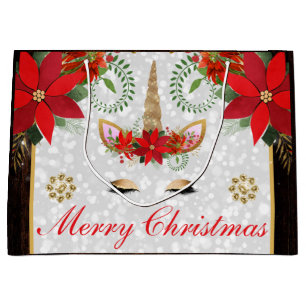 Elegantes Poinsettia-Einhorn-Weihnachten Große Geschenktüte