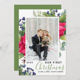 Elegantes Poinsettia Foto Unser erstes Weihnachtsg Feiertagskarte