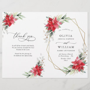 Elegantes Poinsettia Watercolor Hochzeitsprogramm