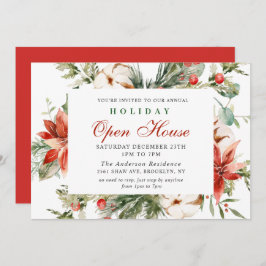 Elegantes Poinsettia Weihnachtsfeiertag Open House Einladung
