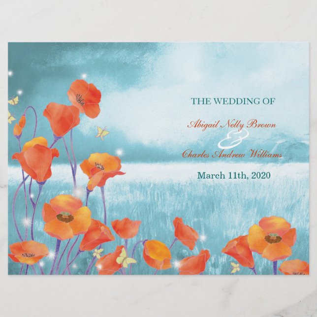 Elegantes Poppy Field Wedding Bi Fold Programm (Vorderseite)