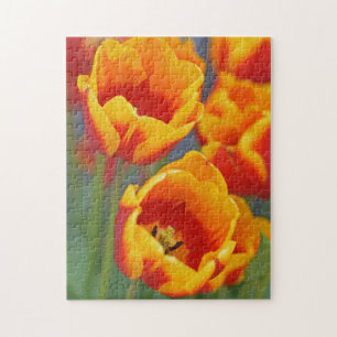 Elegantes Portrait der Blume Gelb und Rot Tulip Puzzle