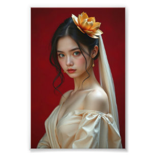 Elegantes Portrait einer jungen Frau mit Golden Lo Fotodruck