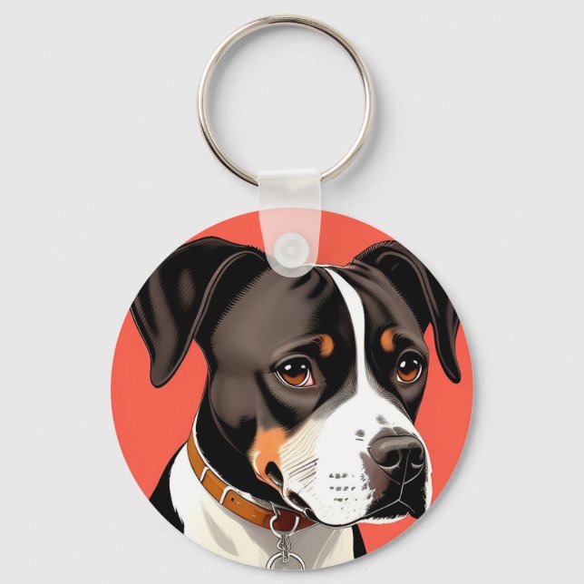 Elegantes Portrait eines schwarzen und weißen Hund Schlüsselanhänger (Vorderseite)