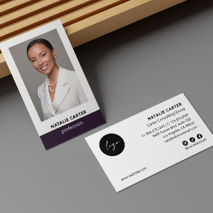 Elegantes Portrait Foto Logo Sozialzeichen LILA Visitenkarte