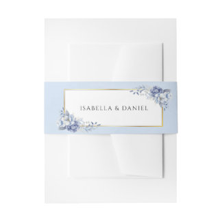 Elegantes Powder Blue & Gold Floral Wedding Einladungsbanderole
