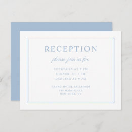 Elegantes Powder Blue Script Hochzeitsempfang Begleitkarte