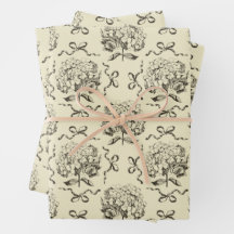 Elegantes Preppy Beige Hydrangea Bow Toile Muster