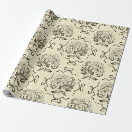 Elegantes Preppy Beige Toile Hydrangea Bow Muster Geschenkpapier