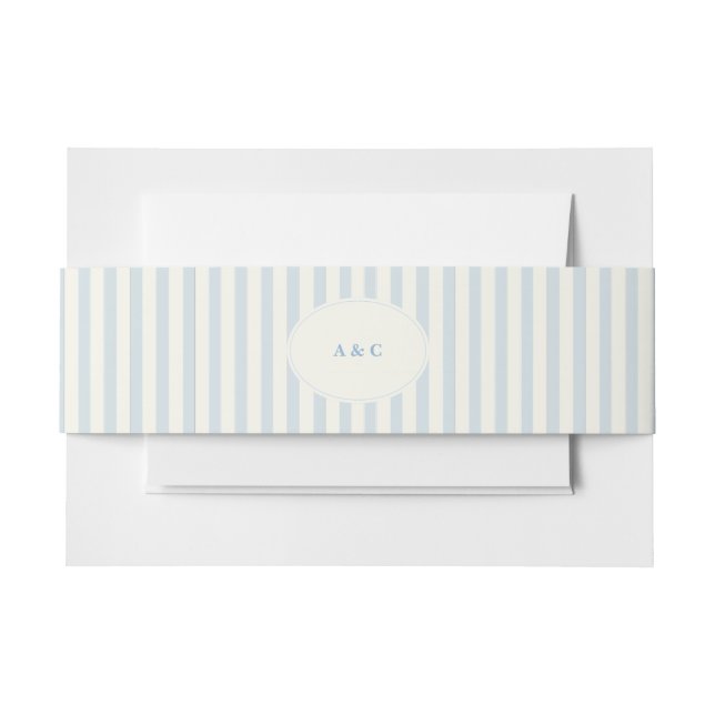 Elegantes Preppy French Blue Stripes Monogram Einladungsbanderole (Vorderseite Beispiel)