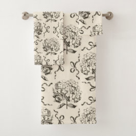 Elegantes Preppy-Hydrangea-Bow-Beige-Toile-Muster Badhandtuch Set