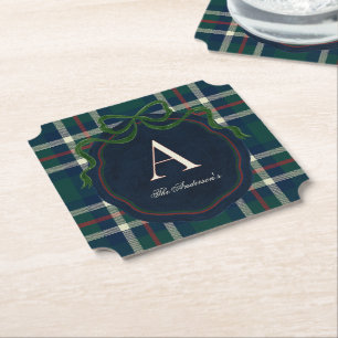Elegantes Preppy-Karomuster Monogramm Weihnachten Untersetzer