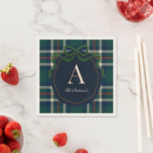 Elegantes Preppy-Karomuster-Weihnachten mit Monogr Serviette