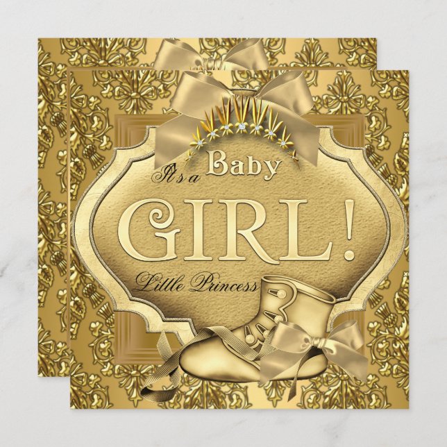 Elegantes Princess Baby Shower Baby Girl Golden Einladung (Vorne/Hinten)
