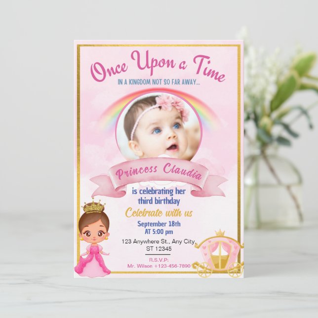 Elegantes Princess Foto Einladung zum Geburtstag (Stehend Vorderseite)