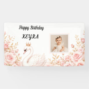 Elegantes Prinzessin-Schwan-Rosa-Blumen-Geburtstag Banner