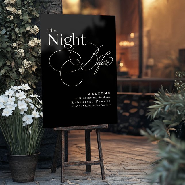 Elegantes Probe Dinner Schwarz Willkommen Acrylschild (The Night Before Black Chic Rehearsal Dinner Welcome Sign)