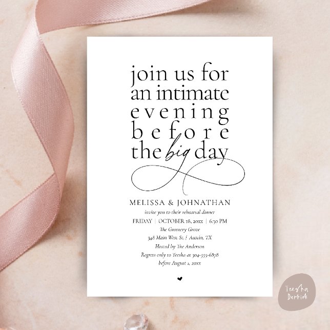 Elegantes Probeessen - Intimer Abend Einladung (Modern Elegant Rehearsal Dinner Intimate Evening before big day Invitation Card in Black and white)