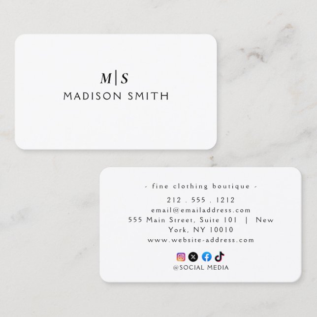 Elegantes Professionelles Einfaches Monogramm Mini Visitenkarte (Vorne/Hinten)