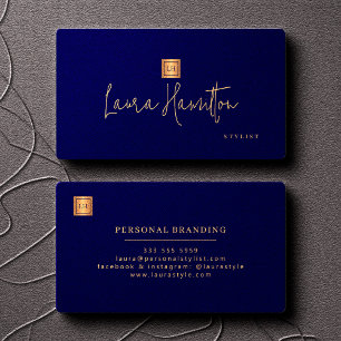 Elegantes professionelles Monogramm navyblau gold Visitenkarte