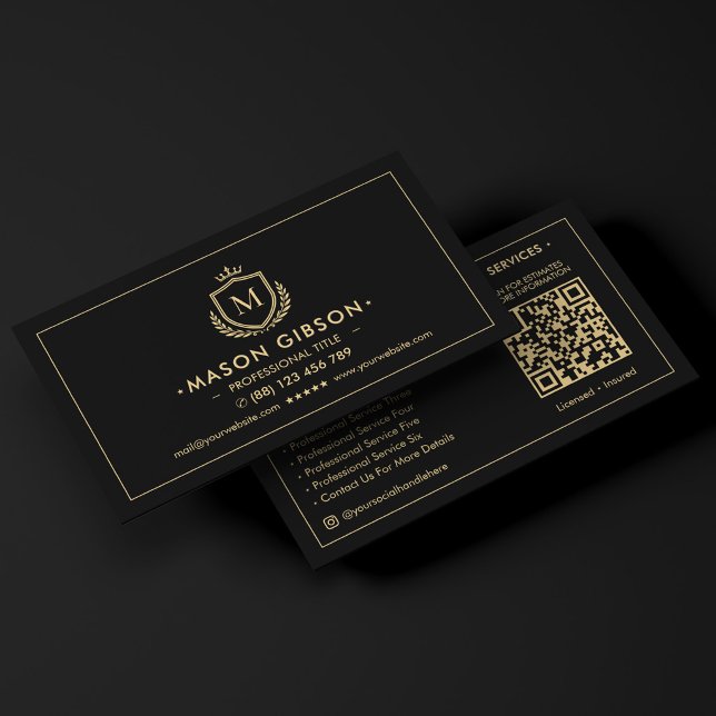 Elegantes professionelles Monogramm-Schild Krone S Visitenkarte (Elegant Professional Monogram Shield Crown Black Business Card
)