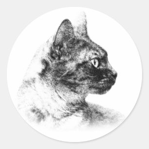 Elegantes Profil von Stella der grauen Katze Runder Aufkleber
