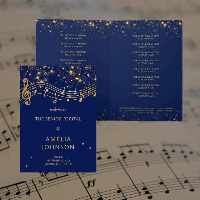 Elegantes Programm für das Senioren-Recital Blue G (Elegant Blue Gold Music Senior Recital Program)