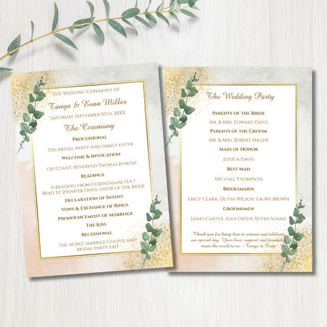 Elegantes Programm für grüne und goldene Hochzeite (Elegant Green & Gold Wedding Program)