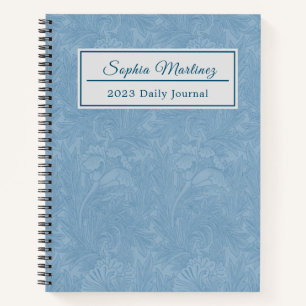 Elegantes Puderblau Floral   Personalisierte Spira Notizbuch